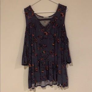 Purple cold shoulder top